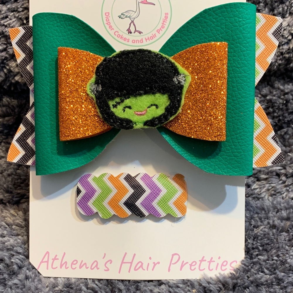 Halloween Bow with Chevron Clip barrette